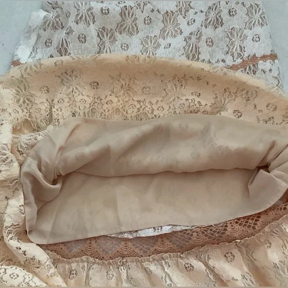 Foxiedox Lace Halter Midi Dress Tan White M Anthropologie NWT - Picture 5 of 11